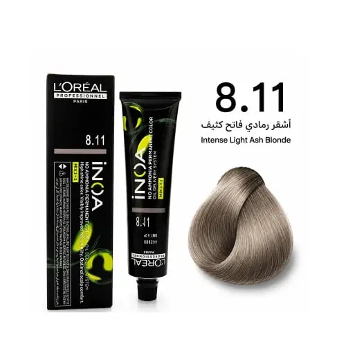 صبغة لوريال إينوا 8.11 أشقر رمادي فاتح كثيف - 60 ج...