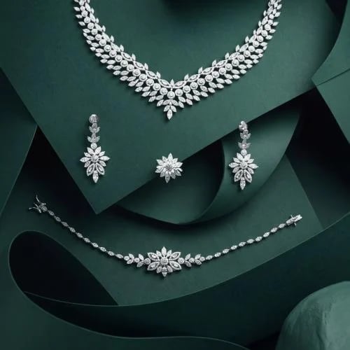 طقم فضة 925 كامل 4 قطع (عقد وحلق وخاتم واسوارة) –...