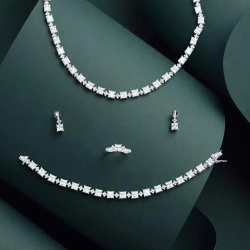 طقم فضة 925 كامل 4 قطع بعقد تنس – Éternelle