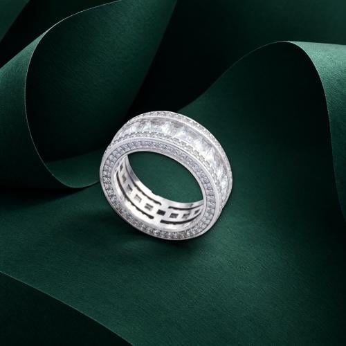 دبلة فضة 925 عريضة إتيرنتي بأحجار باغيت – Orlisse