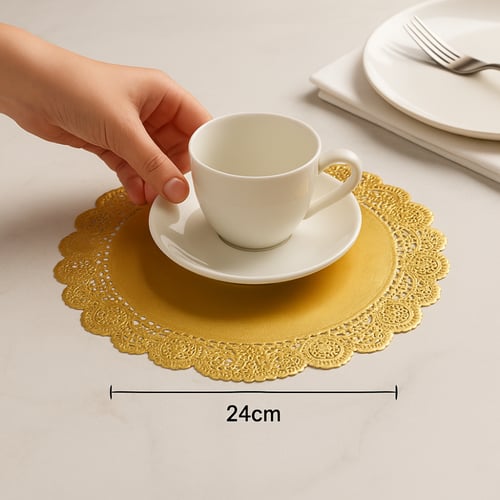 ورق دانتيل دائري ذهبي مقاس 24cm