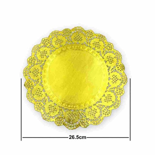 ورق دانتيل دائري ذهبي مقاس 26.5cm