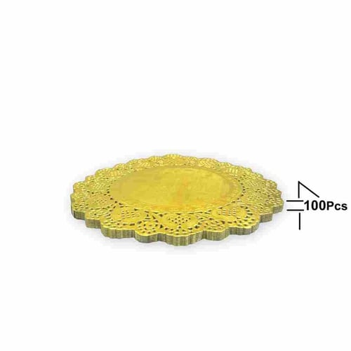 ورق دانتيل دائري ذهبي مقاس 24cm