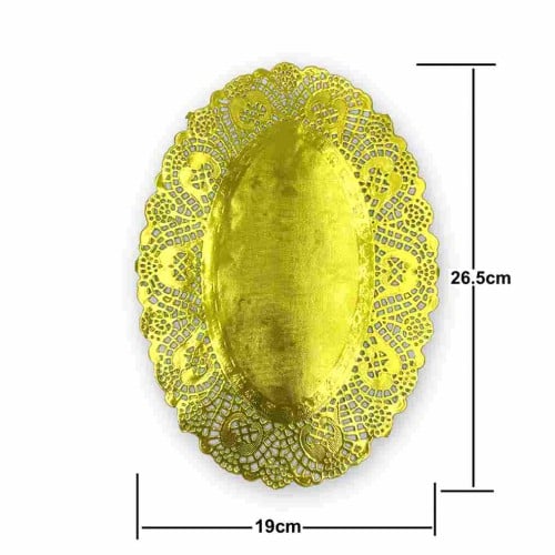 ورق دانتيل بيضاوي ذهبي مقاس 26.5x19cm