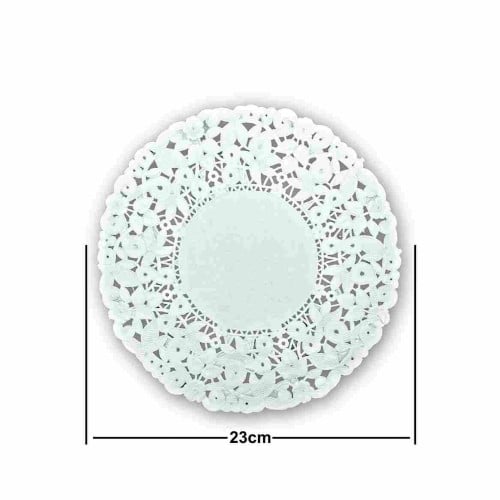 ورق دانتيل دائري ابيض مقاس 23cm