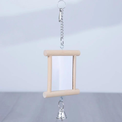 مرآة طيور مع جرس ببغاء معلق على شكل جرس