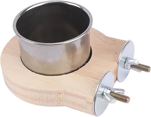 معلف طيور استانلس مع دائرة تعليق خشب