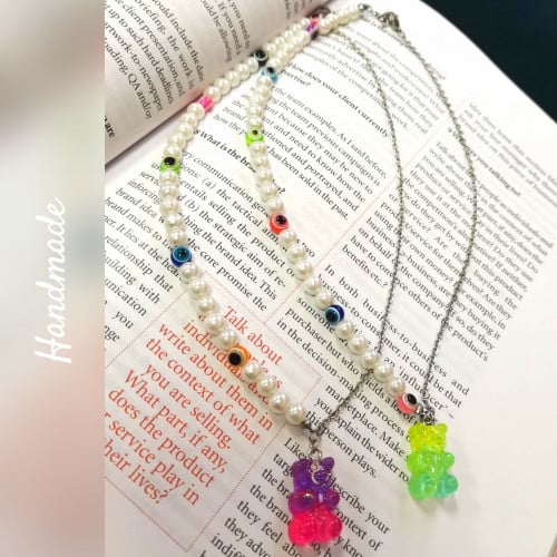 Handmade pearl stainless gummy bear necklaces