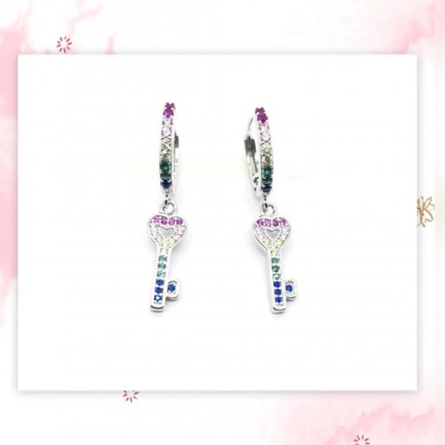 Pure silver rainbow key earring