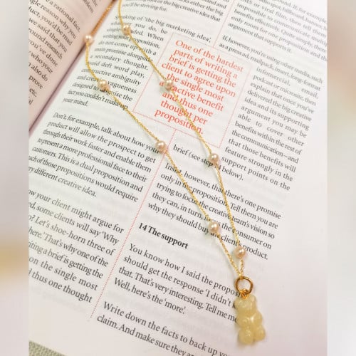 Pure silver big pearl necklace with pearl bear