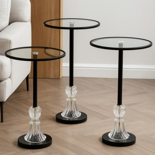 طقم طاولات بقاعدة كريستال 3 قطع