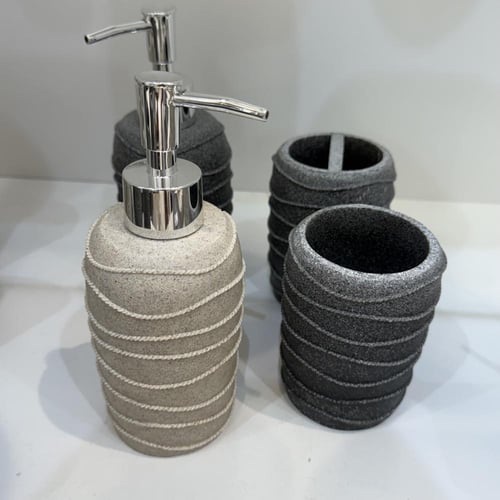 طقم مغسلة فاخر بلمسة حجرية – رمادي / بيج