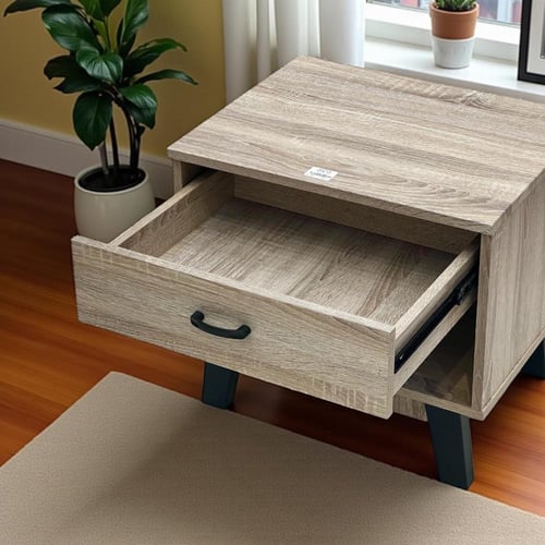 طاولة جانبية بدرج ورف مفتوح – تصميم خشبي مودرن