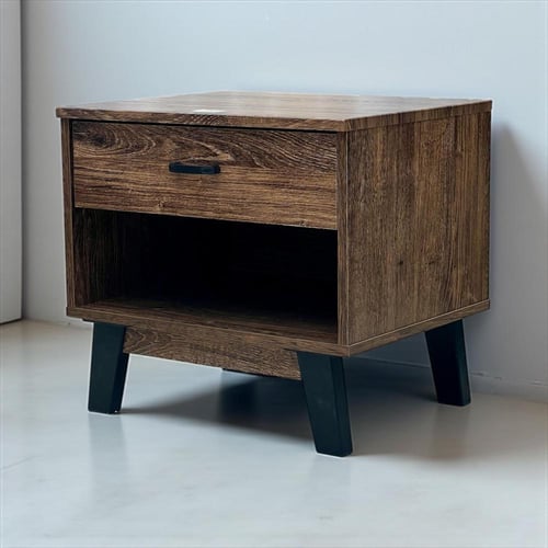 طاولة جانبية بدرج ورف مفتوح – تصميم خشبي مودرن