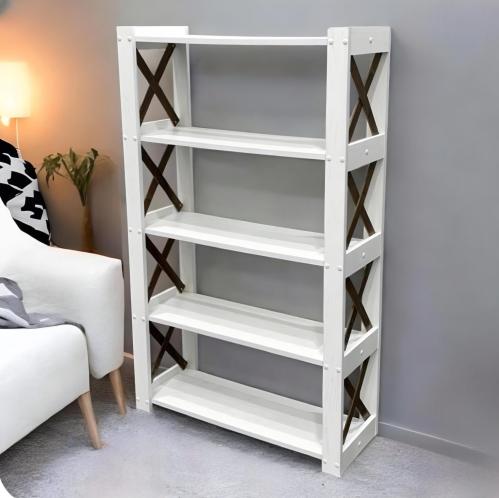 رف خشبي عصري خمسة ارفف بتصميم متقاطع جانبي