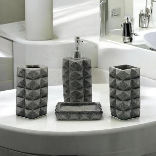 طقم مغسلة رخامي بتصميم هندسي عصري – 4 قطع