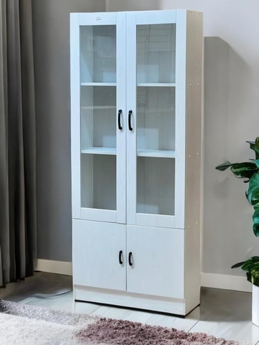 خزانة عرض خشبية بواجهات زجاج وأبواب سفلية – تصميم...