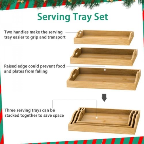 طقم صواني خشبية مكون من 3 قطع