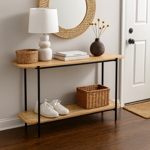 طاولة مدخل خشب مع رف سفلي – تصميم أنيق وعصري