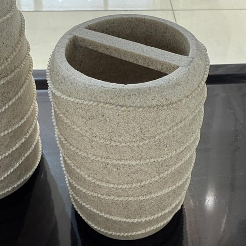 طقم مغسلة فاخر بلمسة حجرية – رمادي / بيج