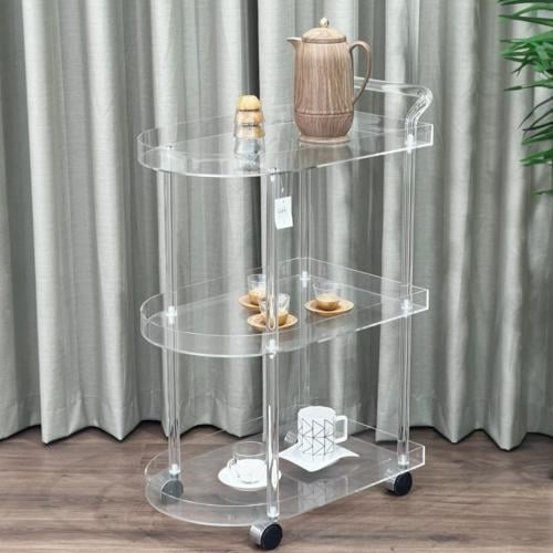 عربة تقديم أكريليك شفافة بعجلات متنقلة