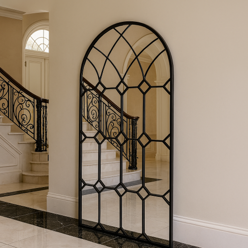 مرآة قوسية فاخرة مقاس كبير بإطار حديد