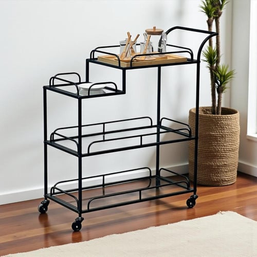 عربة ضيافة أنيقة من المعدن والزجاج – سهلة الحركة و...