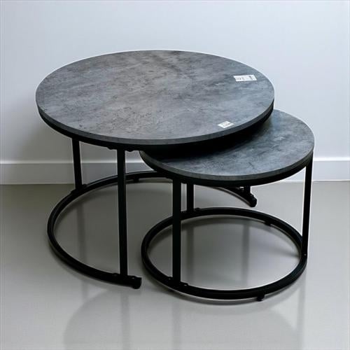 طقم طاولات قهوة دائرية بتصميم رخامي رمادي (قطعتين)