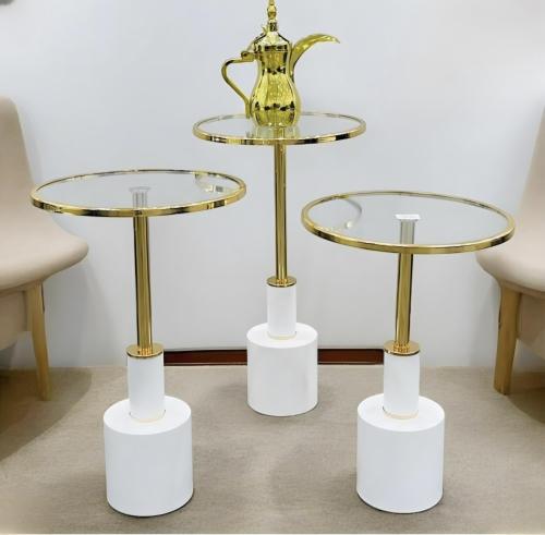 طقم طاولات زجاجية دائرية بقاعدة معدنية فاخرة – 3 أ...