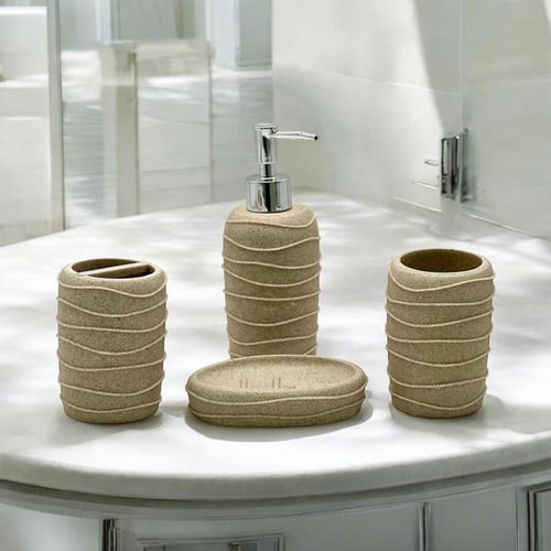 طقم مغسلة فاخر بلمسة حجرية – رمادي / بيج