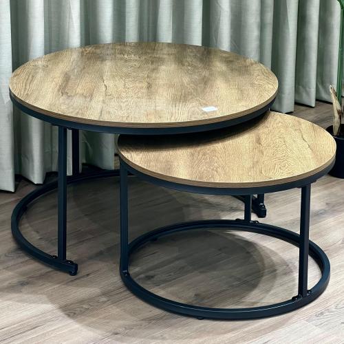 طقم طاولات قهوة خشبية دائرية (قطعتين)