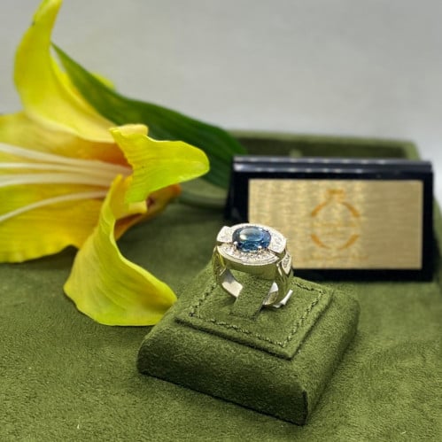 Men's diamond silver ring