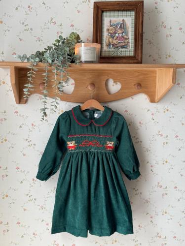 فستان مخمل بتطريز دب ♥️