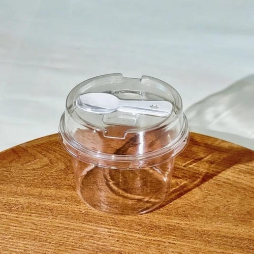 علب حلا دائري بلاستيك بملعقه جمله