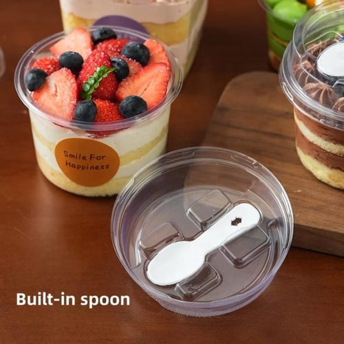 علب حلا دائري بلاستيك بملعقه جمله