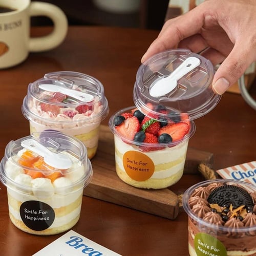 علب حلا دائري بلاستيك بملعقه جمله