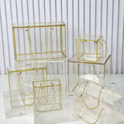 علب شفافة ايطار ذهبي