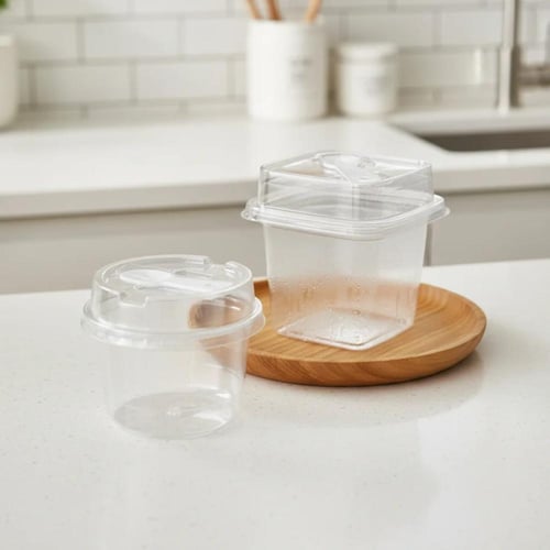 علب حلا دائري بلاستيك بملعقه جمله