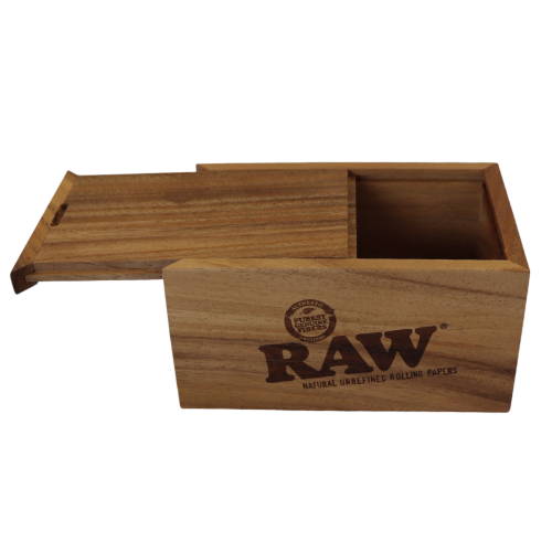 Acacia wood storage box with sliding lid