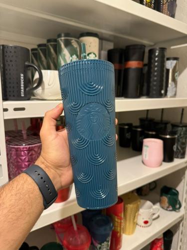 كوب ستاربكس بلاستيك بارد اقواس - ازرق