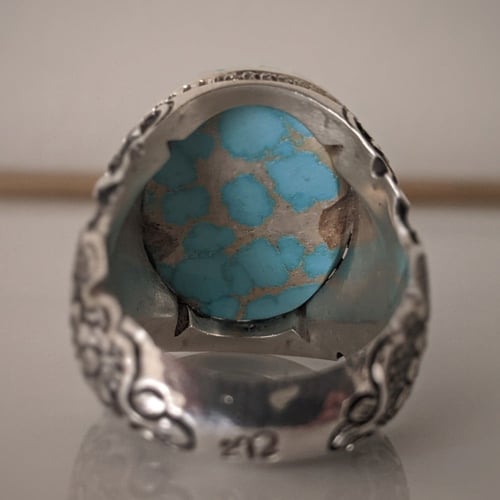 خاتم فيروز نيشابوري أصلي وطبيعي تحفة مميزة صياغة ج...