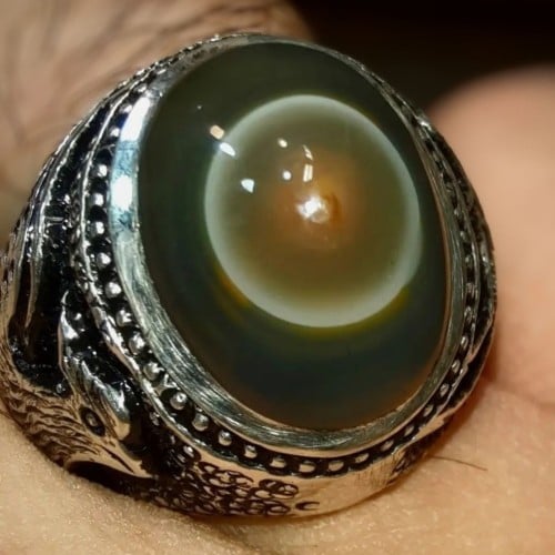 خاتم عقيق سليماني هندي طبيعي زيتي عين حمراء نادرة