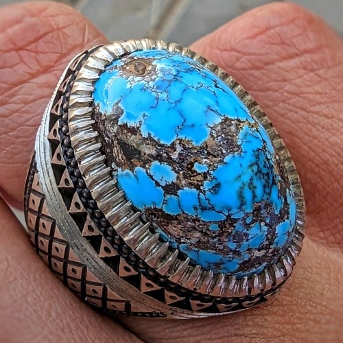 خاتم من نوادر الفيروز النيشابوري الطبيعي قبة صياغة...