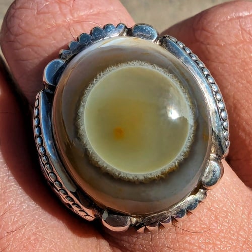 خاتم عقيق سليماني هندي طبيعي أخضر عين شمسية كبيرة...