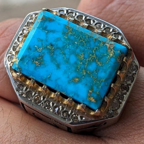 خاتم فيروز نيشابوري طبيعي بعروق ذهبية