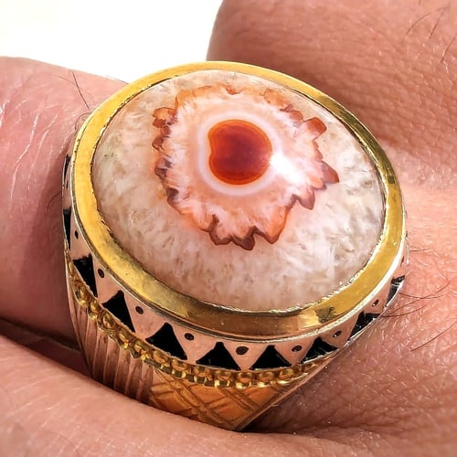 خاتم من نوادر العقيق السليماني الهندي الطبيعي عين...