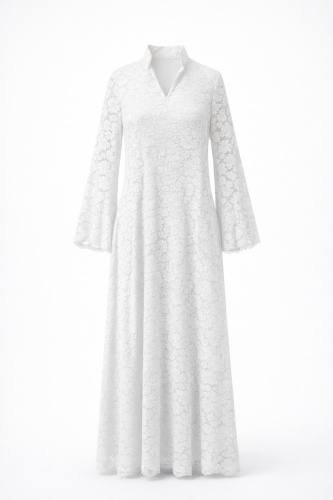 جلابية دانتيل كاملة بقصة واسعة وياقة V وأكمام واسع...