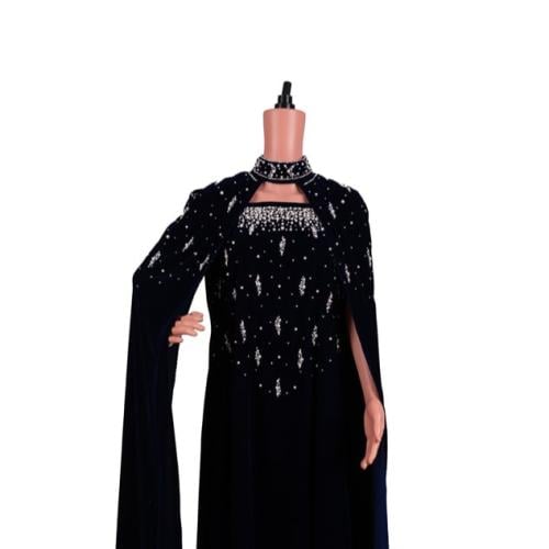 فستان قطعتين كم شال قطيفة