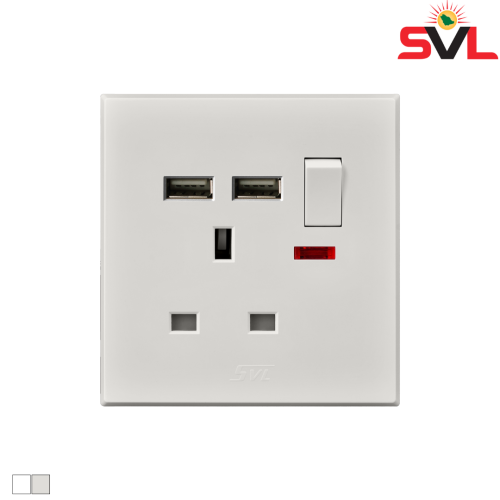 فيش مفرد 13 أمبير بمفتاح ومنفذين شاحن SVL USB