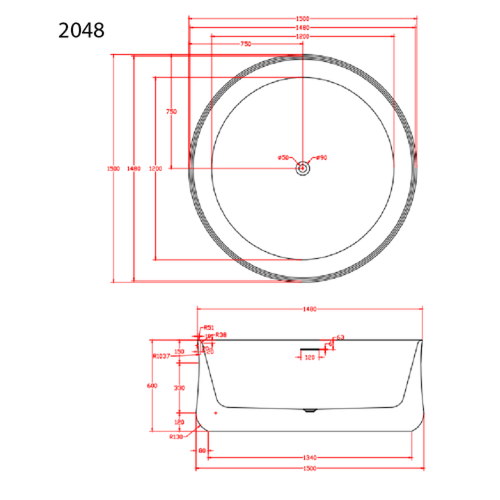 بانيو ديكور ابيض مقاس VERCO 150X150 cm